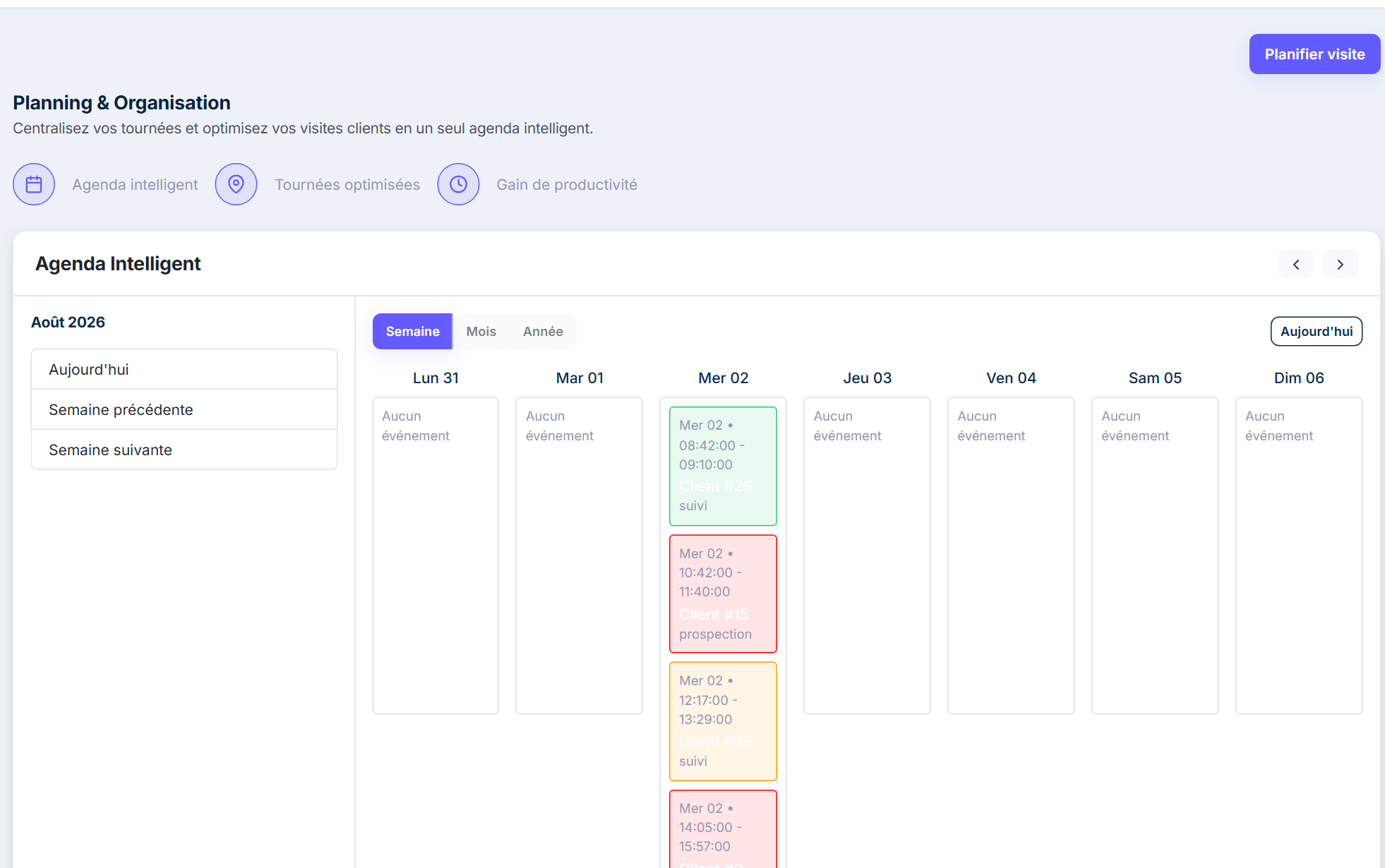 Agenda intelligent : tournées et visites clients de la semaine